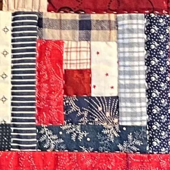 Hand Stitched Homemade Folk Art Patchwork Quilted Wall Hanging or Table Runner - Picture 8 of 15